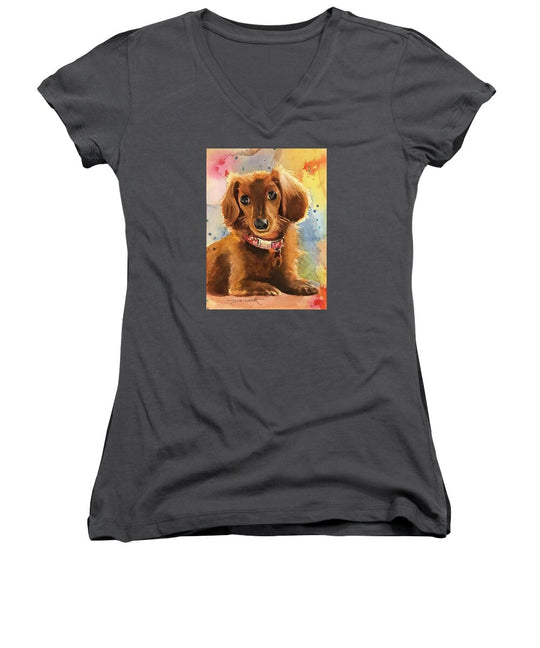 Longhair Dachsund - Women's V-Neck