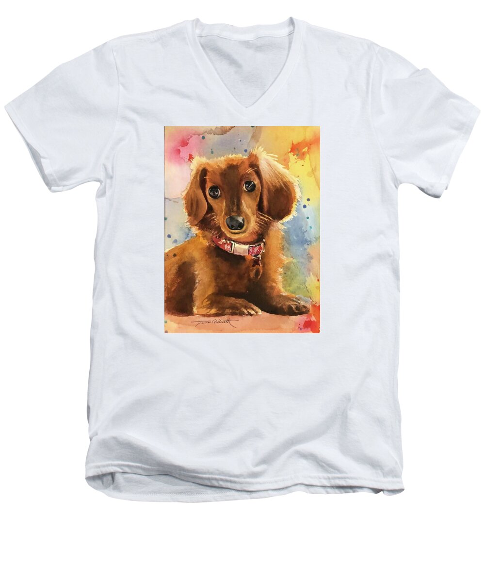 Longhair Dachsund - Men's V-Neck T-Shirt
