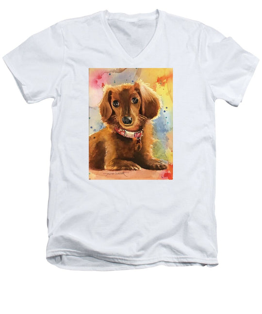 Longhair Dachsund - Men's V-Neck T-Shirt