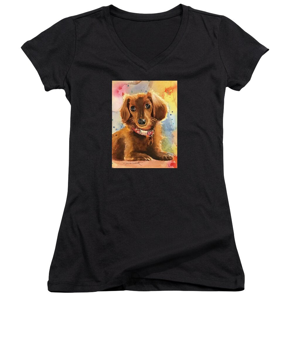 Longhair Dachsund - Women's V-Neck