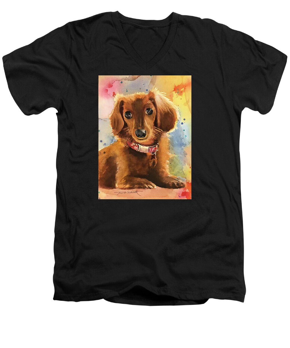 Longhair Dachsund - Men's V-Neck T-Shirt