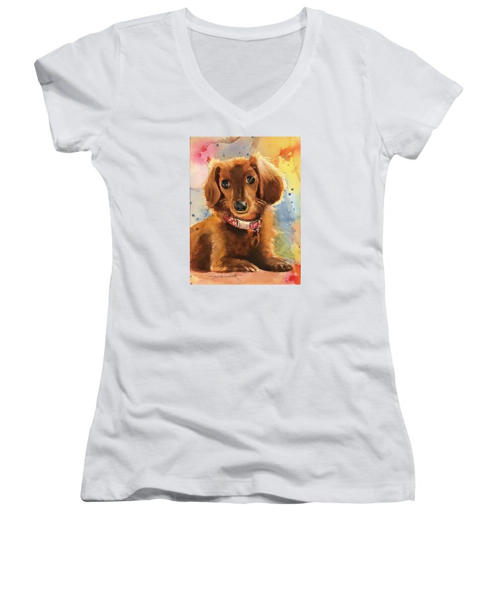 Longhair Dachsund - Women's V-Neck