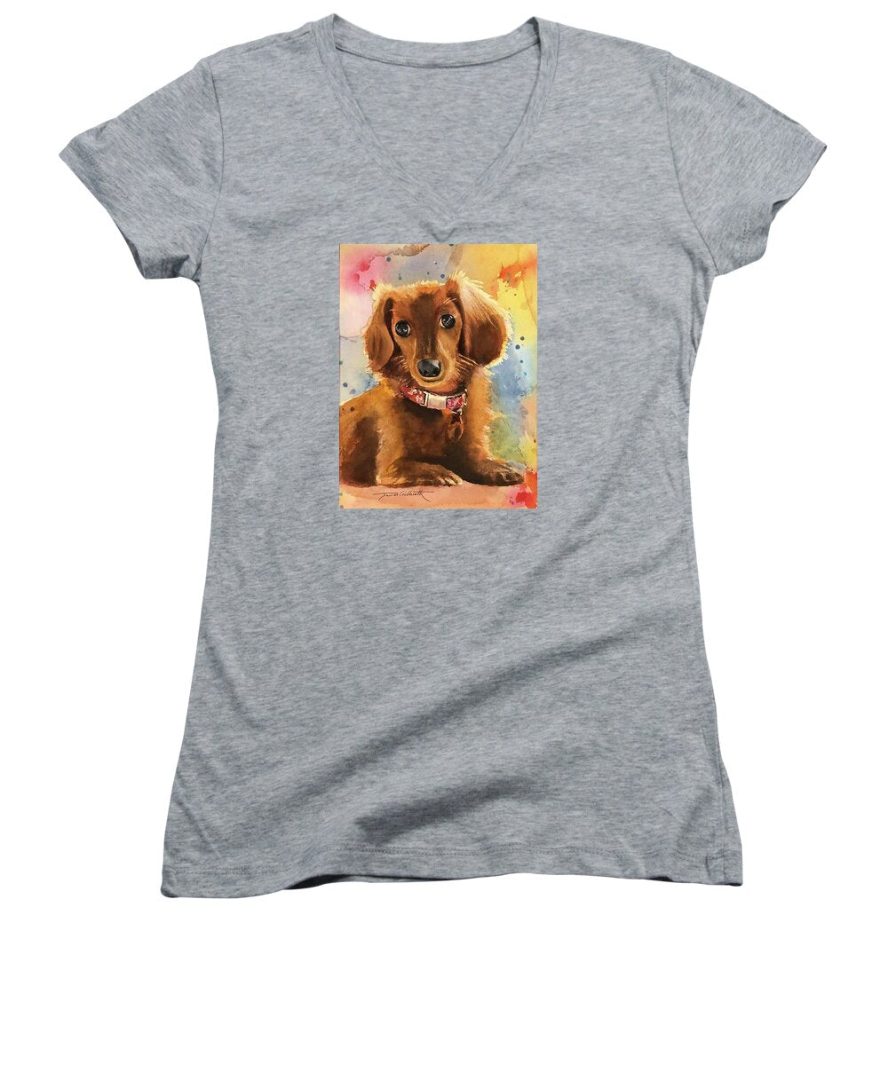 Longhair Dachsund - Women's V-Neck